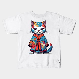 Cute cat in Japanese style clothers Kids T-Shirt